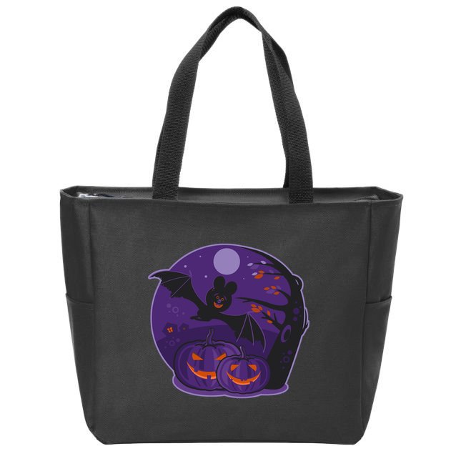 Halloween Bat and Pumpkins Zip Tote Bag