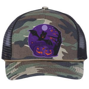 Halloween Bat and Pumpkins Retro Rope Trucker Hat Cap