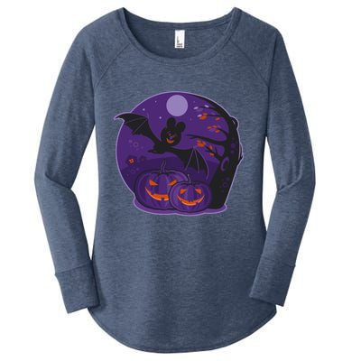 Halloween Bat and Pumpkins Women's Perfect Tri Tunic Long Sleeve Shirt