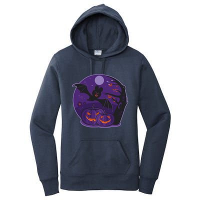 Halloween Bat and Pumpkins Women's Pullover Hoodie