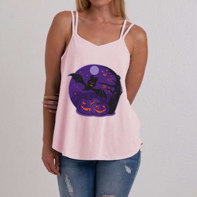 Halloween Bat and Pumpkins Women's Strappy Tank