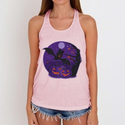 Halloween Bat and Pumpkins Women's Knotted Racerback Tank