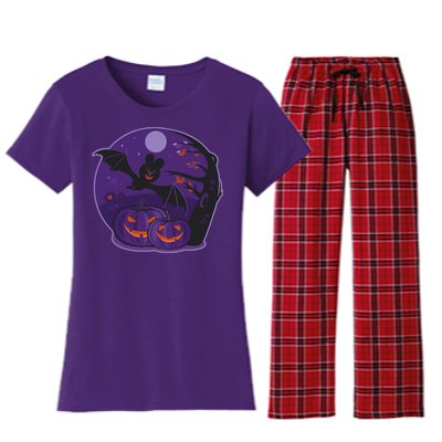 Halloween Bat and Pumpkins Women's Flannel Pajama Set