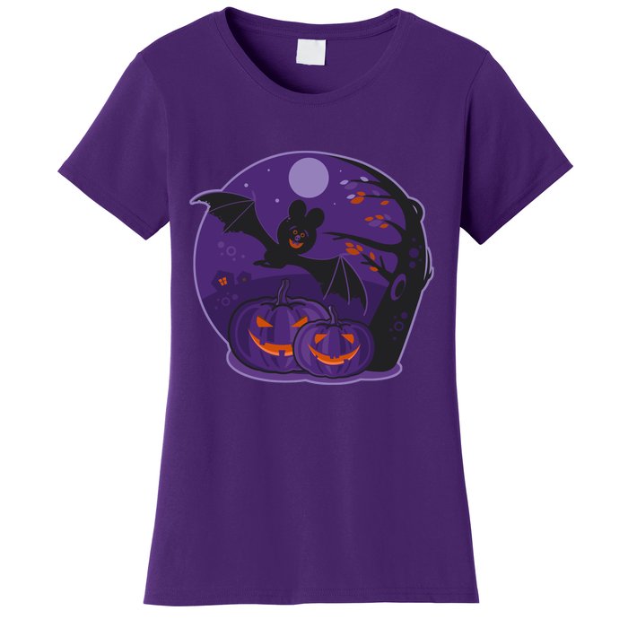 Halloween Bat and Pumpkins Women's T-Shirt