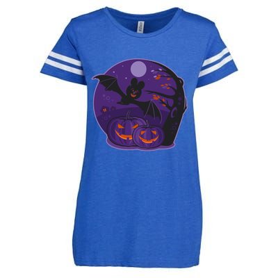 Halloween Bat and Pumpkins Enza Ladies Jersey Football T-Shirt