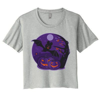 Halloween Bat and Pumpkins Women's Crop Top Tee