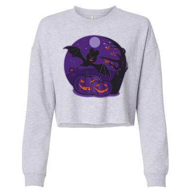 Halloween Bat and Pumpkins Cropped Pullover Crew