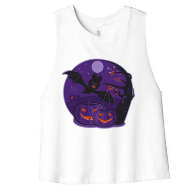 Halloween Bat and Pumpkins Women's Racerback Cropped Tank