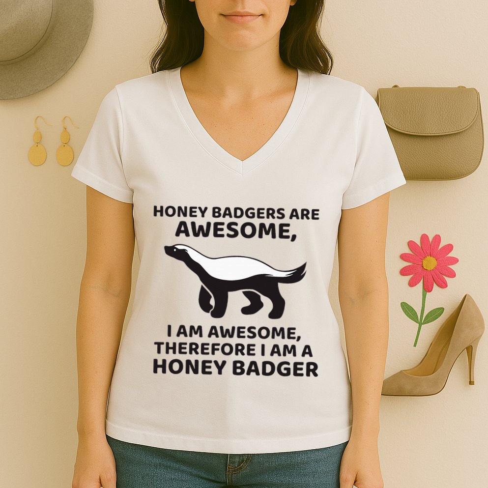 Honey Badgers Are Awesome Therefore I Am A Honey Badger Women's V-Neck T-Shirt