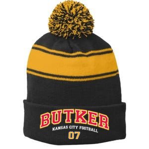 Harrison Butker Butker Kansas City Football Stripe Pom Pom Beanie