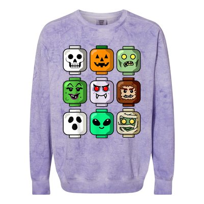 Halloween Building Brick Head Pumpkin Ghost Zombie Boy Colorblast Crewneck Sweatshirt