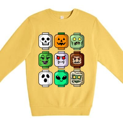 Halloween Building Brick Head Pumpkin Ghost Zombie Boy Premium Crewneck Sweatshirt