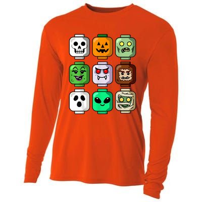 Halloween Building Brick Head Pumpkin Ghost Zombie Boy Cooling Performance Long Sleeve Crew