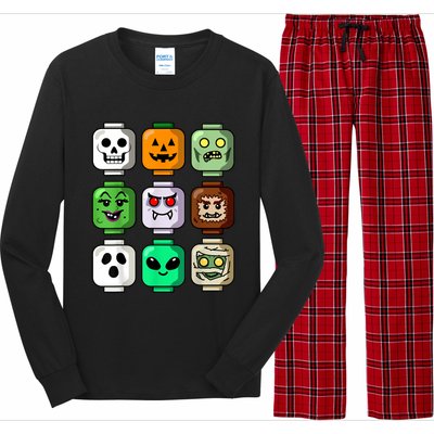 Halloween Building Brick Head Pumpkin Ghost Zombie Boy Long Sleeve Pajama Set