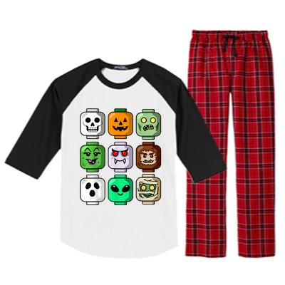 Halloween Building Brick Head Pumpkin Ghost Zombie Boy Raglan Sleeve Pajama Set