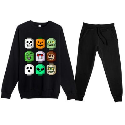 Halloween Building Brick Head Pumpkin Ghost Zombie Boy Premium Crewneck Sweatsuit Set