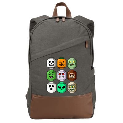 Halloween Building Brick Head Pumpkin Ghost Zombie Boy Cotton Canvas Backpack