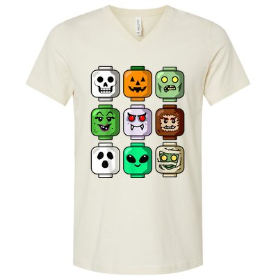 Halloween Building Brick Head Pumpkin Ghost Zombie Boy V-Neck T-Shirt