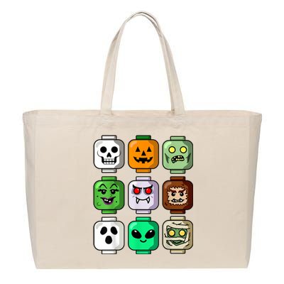 Halloween Building Brick Head Pumpkin Ghost Zombie Boy Cotton Canvas Jumbo Tote