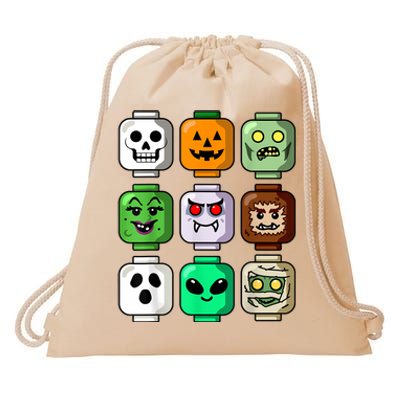 Halloween Building Brick Head Pumpkin Ghost Zombie Boy Drawstring Bag