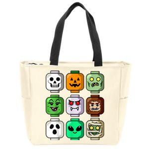 Halloween Building Brick Head Pumpkin Ghost Zombie Boy Zip Tote Bag