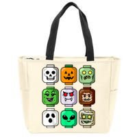 Halloween Building Brick Head Pumpkin Ghost Zombie Boy Zip Tote Bag