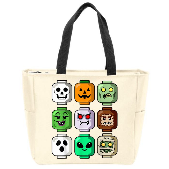 Halloween Building Brick Head Pumpkin Ghost Zombie Boy Zip Tote Bag