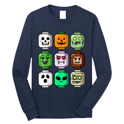 Halloween Building Brick Head Pumpkin Ghost Zombie Boy Long Sleeve Shirt