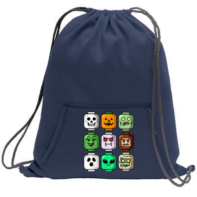 Halloween Building Brick Head Pumpkin Ghost Zombie Boy Sweatshirt Cinch Pack Bag