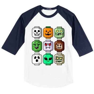 Halloween Building Brick Head Pumpkin Ghost Zombie Boy Baseball Sleeve Shirt