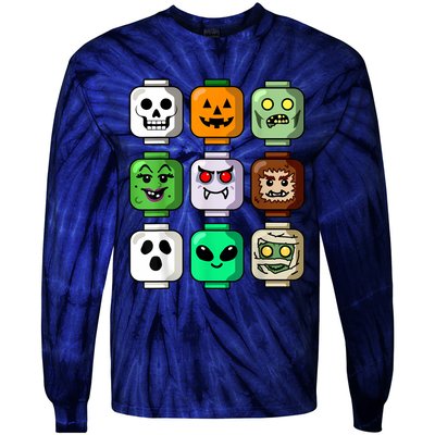 Halloween Building Brick Head Pumpkin Ghost Zombie Boy Tie-Dye Long Sleeve Shirt