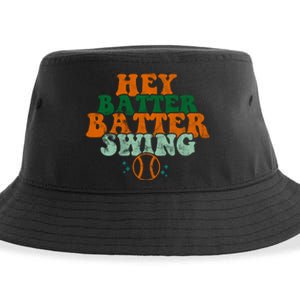 Hey Batter Batter Swing Baseball Retro Sustainable Bucket Hat