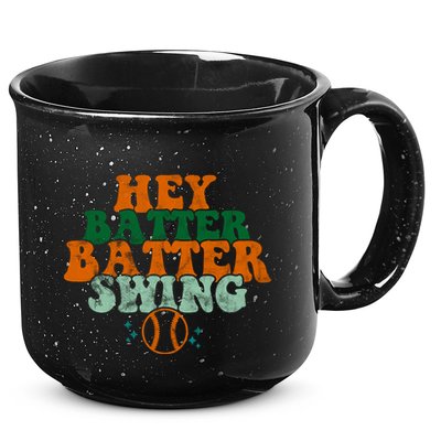 Hey Batter Batter Swing Baseball Retro 15oz Campfire Ceramic Mug
