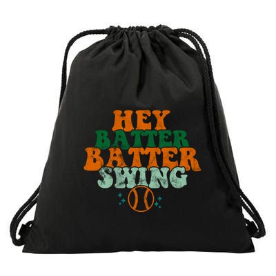 Hey Batter Batter Swing Baseball Retro Drawstring Bag