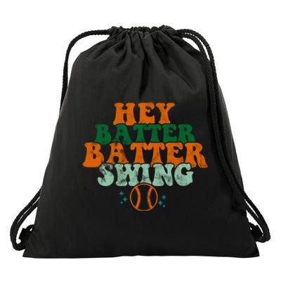 Hey Batter Batter Swing Baseball Retro Drawstring Bag