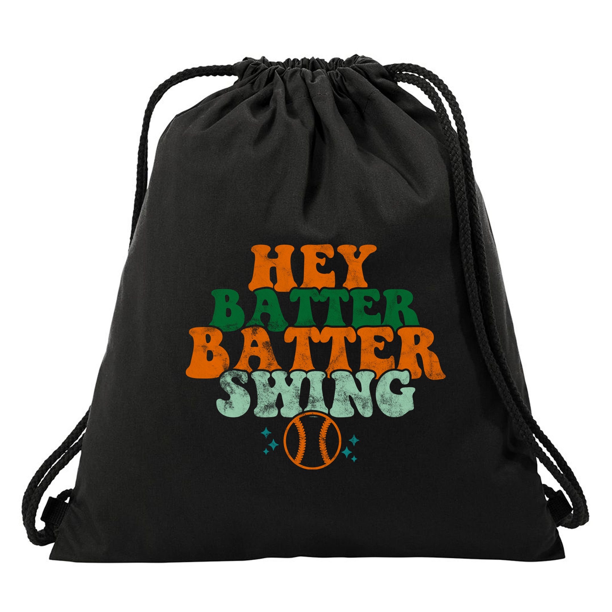 Hey Batter Batter Swing Baseball Retro Drawstring Bag