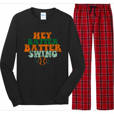 Hey Batter Batter Swing Baseball Retro Long Sleeve Pajama Set