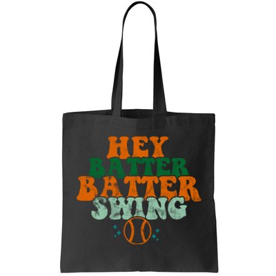 Hey Batter Batter Swing Baseball Retro Tote Bag