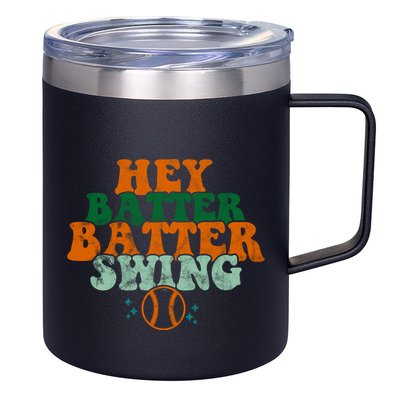 Hey Batter Batter Swing Baseball Retro 12oz Stainless Steel Coffee Mug