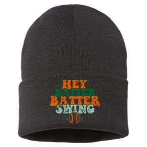 Hey Batter Batter Swing Baseball Retro Sustainable Knit Beanie