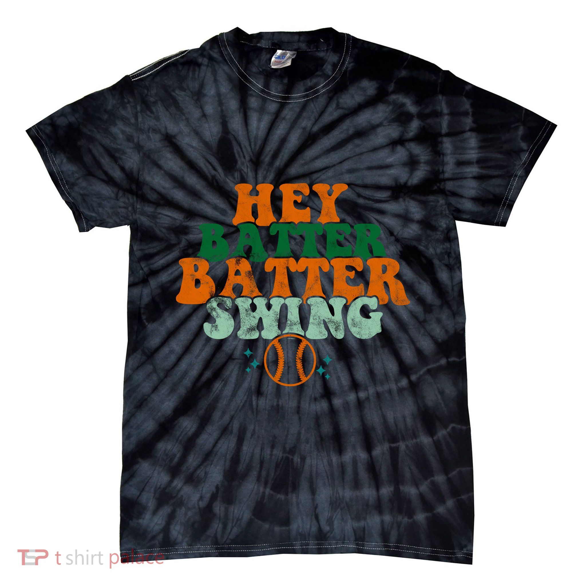 Hey Batter Batter Swing Baseball Retro Tie-Dye T-Shirt