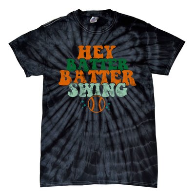 Hey Batter Batter Swing Baseball Retro Tie-Dye T-Shirt