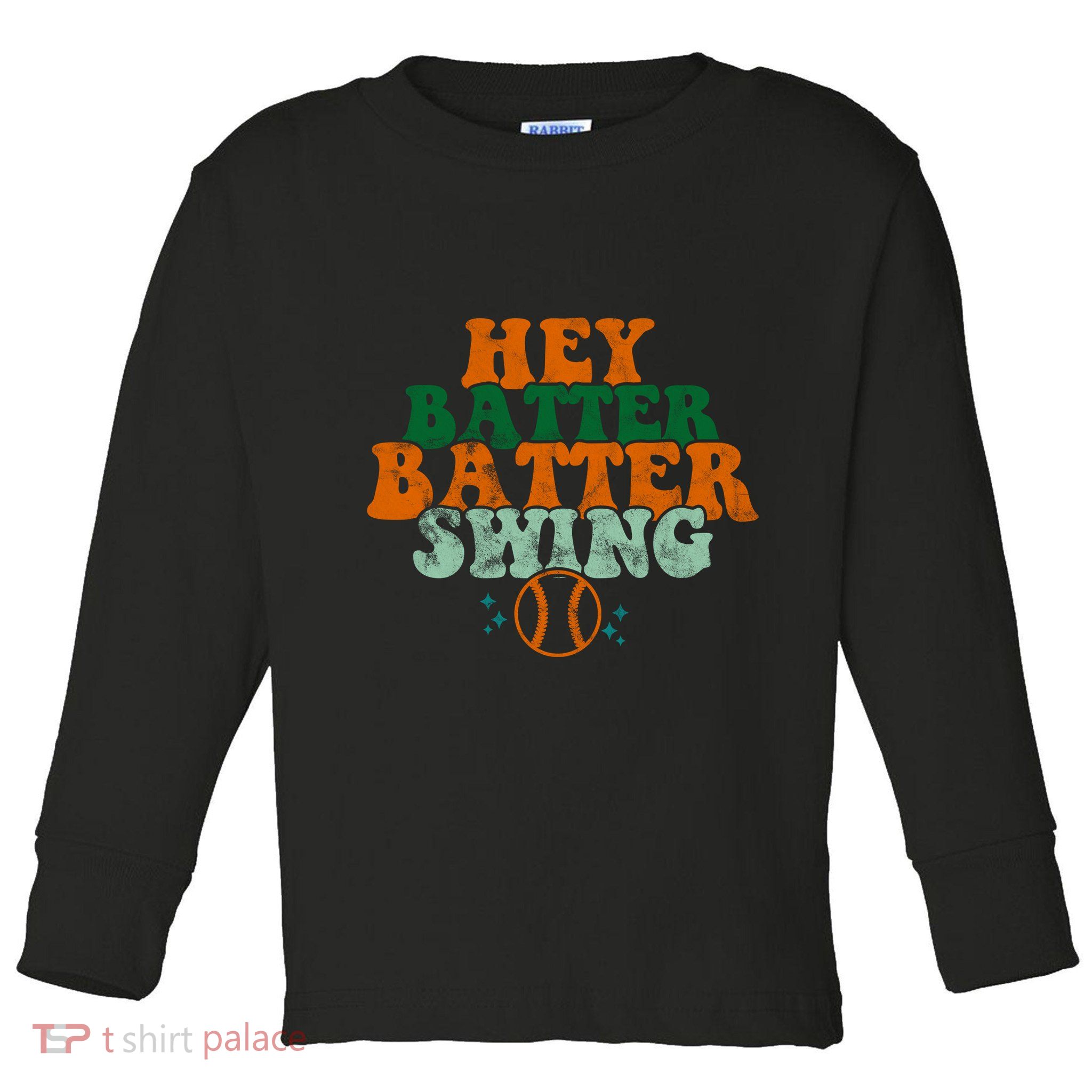 Hey Batter Batter Swing Baseball Retro Toddler Long Sleeve Shirt