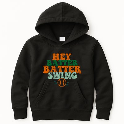 Hey Batter Batter Swing Baseball Retro Kids Hoodie