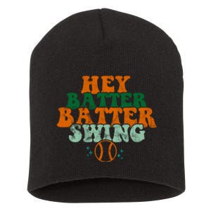 Hey Batter Batter Swing Baseball Retro Short Acrylic Beanie