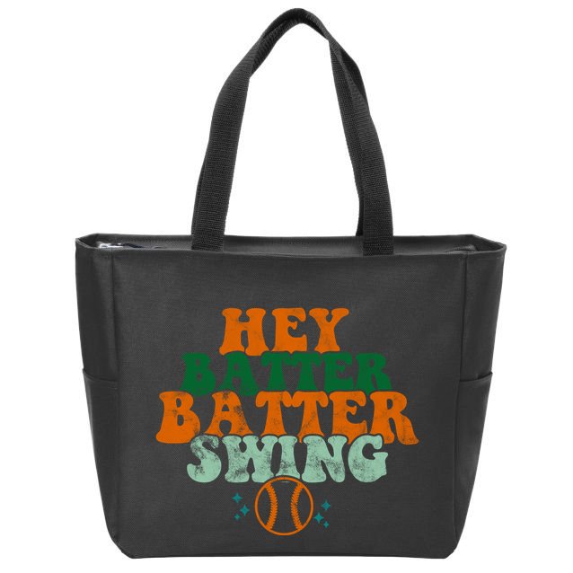 Hey Batter Batter Swing Baseball Retro Zip Tote Bag