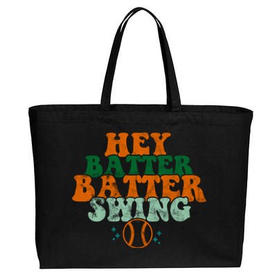 Hey Batter Batter Swing Baseball Retro Cotton Canvas Jumbo Tote