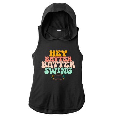 Hey Batter Batter Swing Funny Baseball Pitcher Support Ladies PosiCharge Tri-Blend Wicking Draft Hoodie Tank