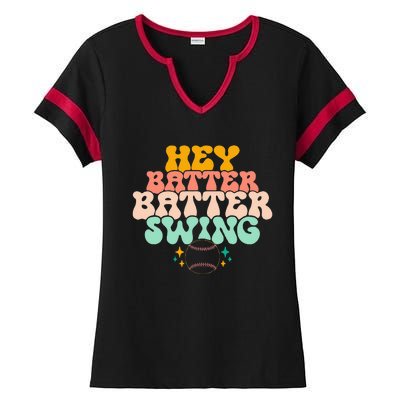 Hey Batter Batter Swing Funny Baseball Pitcher Support Ladies Halftime Notch Neck Tee