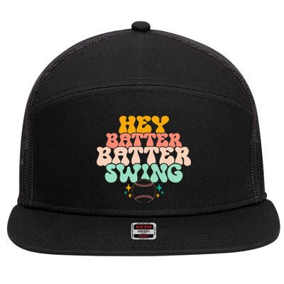 Hey Batter Batter Swing Funny Baseball Pitcher Support 7 Panel Mesh Trucker Snapback Hat